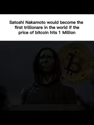 The cover image shows a person in a black hoodie with a blurred mask. A large gold coin with the bitcoin logo is next to the person. Above this image is the text that describes the future of Bitcoin. The background is a dark, blurred scene.