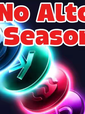 The cover image features a vibrant design with text and cryptocurrency-themed elements. The words "No Altcoin Season" are prominently displayed at the top in bold red text, grabbing immediate attention. Underneath, the word "Season" is written in red. The background is a dark, gradient mix of blues and purples, with neon-like streaks of blue, green, pink, and purple. Floating in the background are images that appear to be digital coin designs.