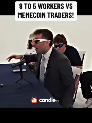 The cover image shows a panel of individuals sitting at a table with a microphone. The central figure, wearing distinctive sunglasses and a suit, appears to be speaking or debating. Behind him, blurred figures add context, while a logo in the bottom corner identifies the platform. The overall composition indicates a discussion or debate setting, possibly dealing with business