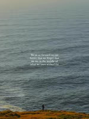The cover image shows a serene ocean view with a person standing on a grassy cliff in the distance. Above the horizon, a quote overlays the water. The water is dark and wavy, and the sky is a blend of yellow and blue, suggesting a coastal sunset. The overall composition is calm and contemplative.