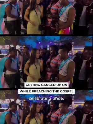 The cover image is a multi-layered photo collage depicting a scene during Pride. The image is a vertically oriented collage of three horizontal shots stacked on top of each other. The primary color palette is a combination of bright and dark tones, influenced by a nighttime atmosphere and neon lights. The layout showcases a variety of people, including those dressed in clothing with the colors of the transgender flag and participants in a Pride parade. The top and middle rows present the main subjects, appearing to be engaged in discussion with other Pride attendees. The bottom row includes more people, suggesting a wider communal context or audience. Text overlay is added, and the overall composition focuses on storytelling.
