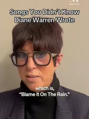 A medium shot features a woman with short, dark hair and glasses looking directly at the camera. Text overlays at the top of the frame and below the woman. The background is a neutral color.