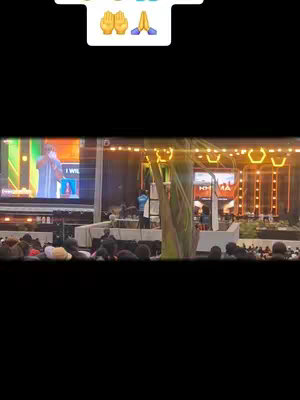 The cover image shows a blurry scene from a public event. A large stage with lights and a screen is visible, and a crowd of people is in the foreground. The lighting is warm. There is text in a box at the top.