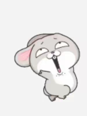 A cartoonish image of a gray bunny with large ears, an open mouth as if surprised, and one arm raised. The bunny has a white background.