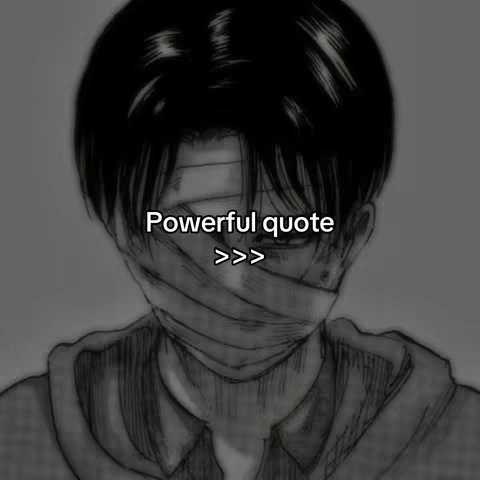 A black and white image of a person, possibly male, with black hair and a bandage covering their face. Text overlayed on the image reads 'Powerful quote' followed by three arrows to the right.