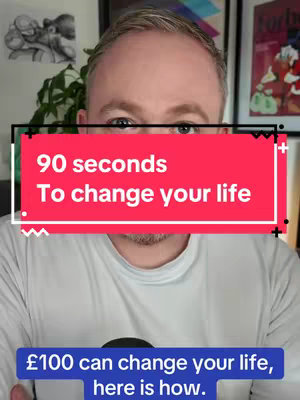 A man with fair skin and short, light-brown hair is the focus. The upper portion of his face, including his eyes, is visible. The background includes a blurred interior setting. Layered rectangles create the text overlay, with color blocking around the text.