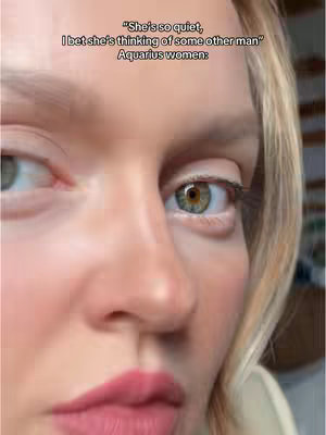 A close-up shot of a woman's face, with the focus on her eye nearest the camera. She has light skin, blonde hair, and is looking slightly off to the left. The text overlay is at the top of the frame, with the woman's face filling most of the image.