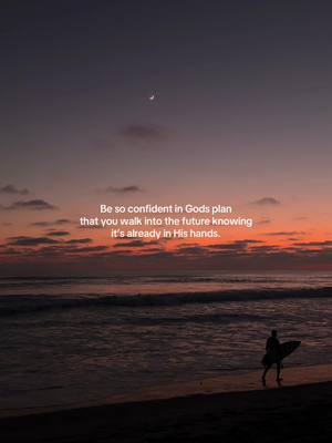 A scenic cover image featuring a sunset over the ocean. The sky transitions from deep purple to orange, reflecting on the water. A silhouette of a person with a surfboard walks along the beach. Text is overlaid with a motivational quote.