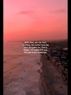 An ocean view at twilight with a pink and orange sky. Text overlay is present in a white font.