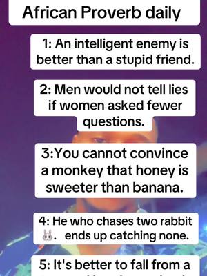 The cover image displays a list of five short proverbs. The text is overlaid on a blurred background of a person's face, partially obscuring the person.