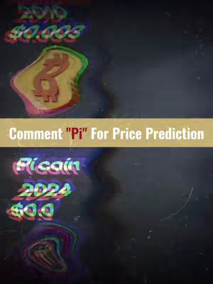 The image has a dark background with colorful, distorted text and symbols suggesting financial predictions. The Bitcoin logo is present amidst the text, and a banner displays a call to action. The style seems intentionally glitchy or stylized.
