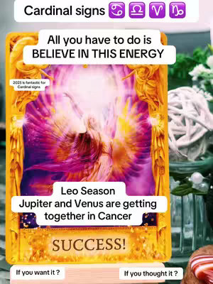 The image shows a tarot card with a golden frame and an angelic figure in the center. Additional text bubbles containing text are overlayed on the card.