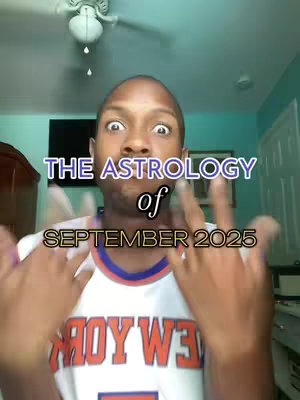 A person with surprised expression is in the center of the shot. Above the person, a text overlay reveals the title of the video. The background includes a ceiling fan and the corner of what appears to be a living room. The person wears a shirt that reads 'NEW YOR' with the rest of the text obscured.