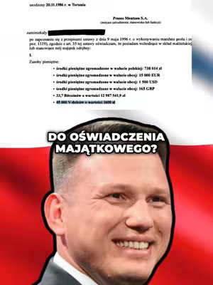 The cover image features Sławomir Mentzen's face with added text, set against a backdrop combining a document with financial details and the design of the Polish flag. The text on top states: 'DO OŚWIADCZENIA MAJĄTKOWEGO?'