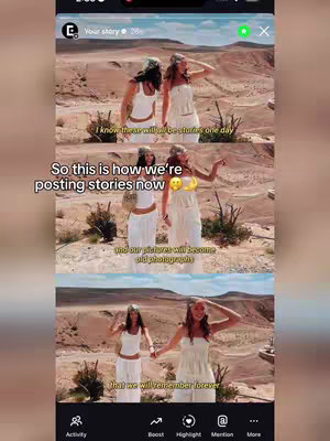 The cover image is a vertical split screen showing three different scenes of two women with a desert backdrop. The top image shows both women looking out the camera. Text overlays in the middle and top halves of the image. The bottom image shows the women holding hands and looking over at the audience.