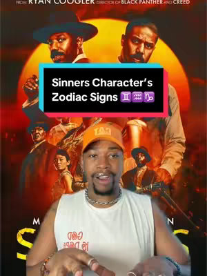 The cover image shows a man in the foreground with a film poster as the background. Above the man there is a text overlay. The film poster's background is an orange sunset with two men’s faces displayed from the shoulders up in the top right. The foreground shows a man wearing a white tank top and an orange cap. The man is making a commentary based on a zodiac sign graphic.