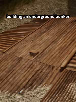 An overhead shot shows the rough construction of what appears to be a bunker roof made of corrugated metal. The metal is rusted and brown, and the frame suggests the structure is partly underground.