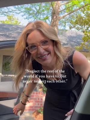 A woman with blonde hair and glasses smiles at the camera, holding open a car door. Overlaid text presents a quote.