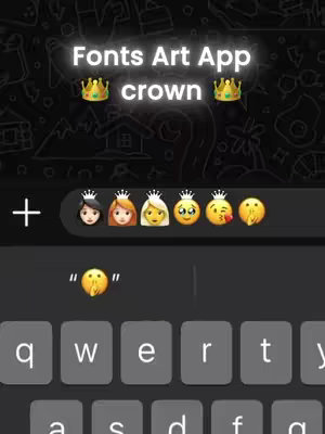 The cover image shows a phone screen displaying a keyboard and a text input field. Above the keyboard are emoji options including princess emojis with crowns. The top of the image features a text overlay that reads Fonts Art App. The layout is dark, focusing on the keyboard and emoji selection.