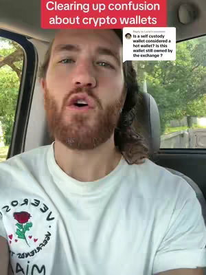 A man with a reddish beard and light skin is seated inside a car, looking directly at the camera and talking. Above him is an overlay in a red rectangle that says "Clearing up confusion about crypto wallets". A comment from a viewer is featured on the right.