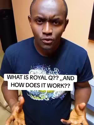 A man is shown from the waist up, centered in front of a brown-yellowish wall. He wears a dark blue t-shirt. Across the bottom of the image is a white box that contains a text overlay in black letters. The man's hands are below the text box with palms up seeming to present the answer.
