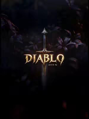 A dark, vertical image featuring the Diablo 9 logo with a sword piercing through it. Purple, floral elements frame the logo against a black background. The overall composition is centered, creating a dramatic and stylized appearance.