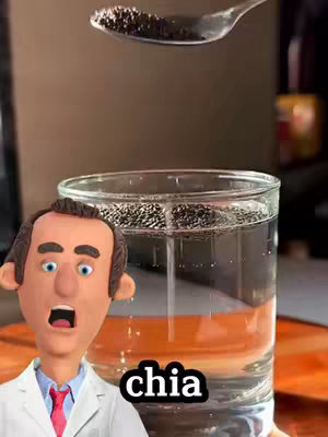 The cover image shows a cartoon doctor figure with an open mouth, appearing surprised. To the right, there's a glass of water with chia seeds, and a spoon with chia seeds is held above the glass. White text that says “chia” is overlaid at the bottom on a black rectangle