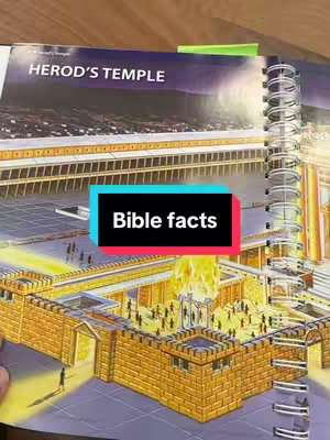 An illustration of Herod's Temple with a text overlay that says 'Bible facts'. The image depicts a detailed, architectural rendering with focus on the center of the temple.