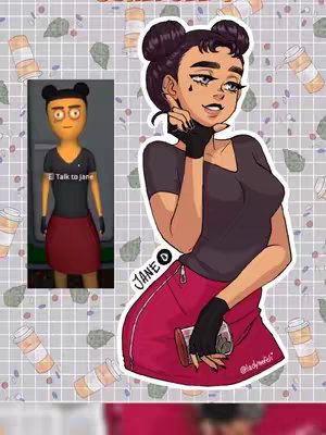 The cover image features an illustrated female character with dark hair styled in two buns, dark eye makeup, and a beauty mark. She is wearing a black top and a red skirt with a pocket. A smaller, stylized image of a character in a game is on the left. The background is a checkered pattern with images of pills and cannabis leaves, suggesting a theme of medication and a somewhat edgy style.