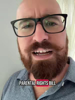A close-up shot of a man with glasses and a beard, looking at the camera with an open mouth. A text overlay at the bottom says 'PARENTAL RIGHTS BILL'.