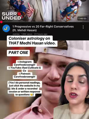 The cover image features a split-screen layout. On the left, it displays a thumbnail of a YouTube video about social and political discussions. The right side presents a selfie of a woman speaking directly to the camera. Text overlays are incorporated, including the video title and creator's information.