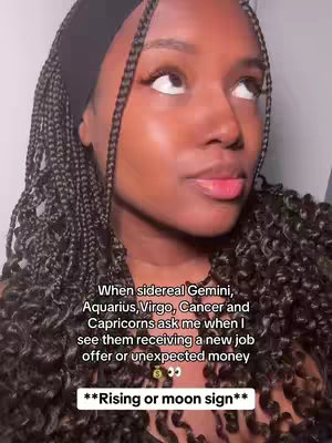 A close-up of a person with dark skin and braided hair looking upwards with a neutral expression. They are wearing a black headband. Text overlays are present at the bottom of the image.