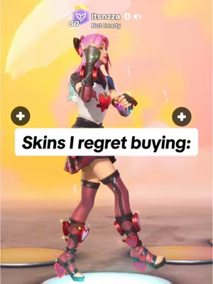 The cover image shows a Fortnite character, likely a female avatar, standing in a confident pose. The character, with pink hair and a game interface visible, is set against a colorful, abstract background. White text overlaid on the image declares "Skins I regret buying:"