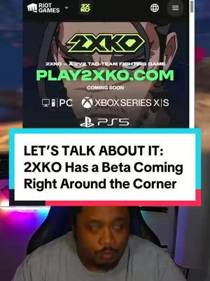 The cover image presents a split-screen view. The top part features a screenshot from a gaming-related website, advertising "2XKO," a fighting game. Below, a person is seated in front of a dark background.
