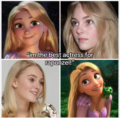 The cover image is a collage of four images. The top left image shows a cartoon rendering of Rapunzel with blonde hair. The top right image is a close-up shot of a woman with blonde hair. The bottom left image is another close-up shot of a woman with blonde hair, and the bottom right image shows a cartoon rendering of Rapunzel with a frog on her shoulder. The background is simple.