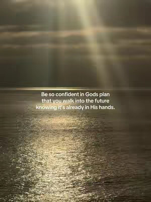 The image features an ocean scene, with sunlight breaking through the clouds, reflecting on the water. The overall tone is inspirational and serene.