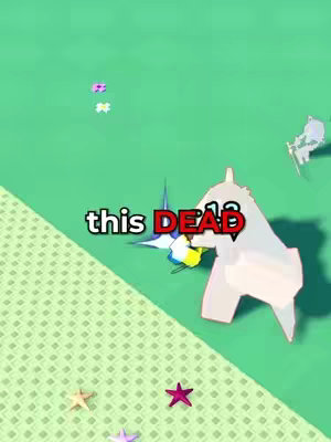 A screenshot from a game featuring low-poly style graphics on a green background. The text 'this DEAD' is overlaid in a white box and the text is red. Several items and stars are visible on the ground.