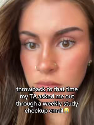 A close-up shot of a woman's face, with a serious expression. Text overlayed on the image suggests the topic is related to a study or a professor.