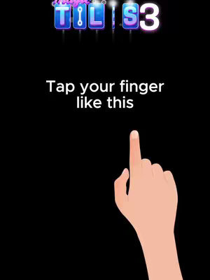 A black background with the Magic Tiles 3 logo at the top. Below, white text reads, "Tap your finger like this," accompanied by a hand with a pointing finger.