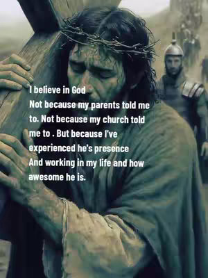 A visual depicts a man, visibly distressed, dressed in what appears to be ancient clothing. He is wearing a crown of thorns and carrying a wooden cross on his shoulder, embodying a biblical figure. The background has a crowd of men wearing helmets in the back along with landscapes and ruins