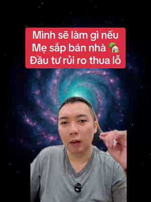 The image features a man in a grey shirt in front of a blurred cosmic background. A red box at the top contains Vietnamese text, and the man appears to be speaking directly to the camera.