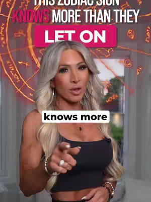 The cover image features a woman with long blonde hair, wearing a black top, and pointing towards the viewer with her right hand. Above her head are overlaid text blocks in pink and white, along with decorative celestial graphics in the background.