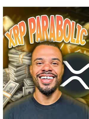 The cover image features a man smiling, set against a background of money and a crypto logo. Large text overlayed on top reads 'XRP PARABOLIC'.