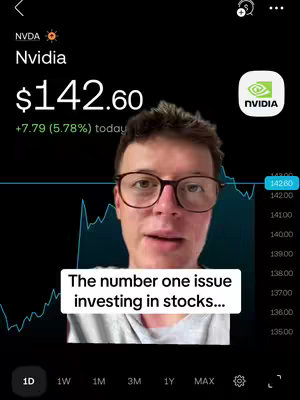 The cover image is a screenshot of a stock trading platform showing Nvidia's stock price, overlaid with a selfie of a man. The background is dark, displaying a stock chart and financial data, with a white box at the bottom containing the text overlay. The man is wearing glasses and has a neutral expression, suggesting commentary on the financial data.