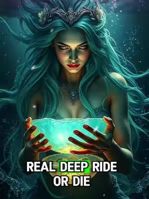 An artistic rendering of a woman with blue hair and a crown, holding a glowing turquoise object. The background blends dark and teal hues with sparkling effects. Text overlays at the bottom.
