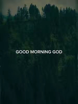 A dark green image, with a blurry forest of trees at the top and the text 'GOOD MORNING GOD' in white in the center.