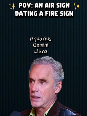 The cover image features a portrait of a man (likely a public figure or personality known for commentary) set against a dark, textured background. Overlaying the image, text in a bold, white font reads 'POV: AN AIR SIGN DATING A FIRE SIGN'. Below this, a list of zodiac signs (Aquarius, Gemini, Libra) is present in a smaller font, also white. The individual in the portrait has light skin, gray hair, and is looking slightly off-center. The lighting appears soft, with a slight vignette effect.