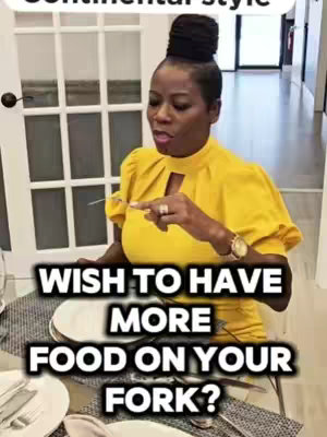 A person wearing a yellow shirt is seated at a table, holding a fork and gesturing towards it with a questioning expression. Text overlays ask if the viewer wants more food on their fork.