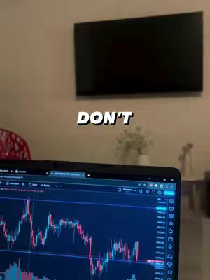 The cover image shows a laptop displaying a stock chart overlaid with the text "DON'T." The laptop sits on a surface with a blurred background featuring a TV, a red chair, and a table with decorative elements.