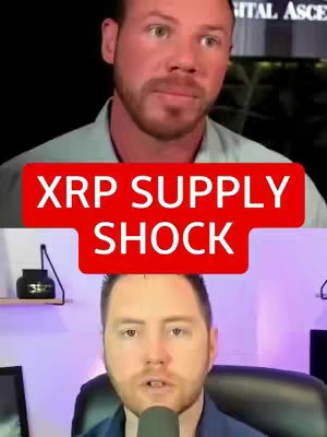 The cover image displays two headshots of a man, one above the other. A red rectangular banner with white text that reads "XRP SUPPLY SHOCK" is superimposed between the two images. The man in both images has a similar appearance: light skin, short brown hair, and a concerned expression. The lighting is bright, and each image uses the same backdrop, with blurry artifacts in the background possibly from an interior setting.